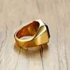 Dignified Black Carnelian Stainless Steel Golden Square Signet Ring for Men Pinky Rings Male Wealth and Rich Status Jewelry230U