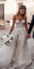 2020 nuovi abiti da sposa linea A A in grigio argento scollo a cuore senza spalline in pizzo applique Sweep Train Tulle matrimonio su misura Brid256B