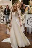 2020 A-line Modest Wedding Dresses With Short Sleeves Jewel Zipper Back Stretch Crepe Lace Appliques Modern Modest Bridal Gowns Sleeves