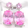 LuckyShine Splendidi gioielli ovale rosa kunzite gemma argento zircone da donna ciondola orecchini pendenti set di gioielli