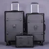 3LeTrend Retro P Leder Rollgepäck-Set Spinner Trolley mit hoher Kapazität Hochwertiger Luxus-Koffer Rollen Kabinenreisetasche Horizont
