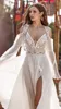 Asaf Dadush 2020 Robes de mariée à pompon fendu avec enveloppement Spaghetti Col en V Appliques en dentelle Boho Bohème Perles Robe de mariée Robes De9353295
