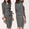 Stylish Bar Spring Skirt Suit Women Elegant Work Long Sleeve Buttons Turn Down Collar Coat & Slim Bodycon Pencil Skirts Suits1