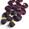 OMBRE TONE HUMAN HARE WEFT 99J BLACK 및 BURGUNDY BRAZILIAN PERUIVAN BODY WAVE HAIR BHUNDLES