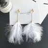 FashionFeather ear clip has no ear hole female Korean personality is a pearl long style tassel pendant temperament earrings9671576