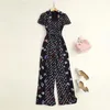 Women's Jumpsuits & Rompers Runway Jumpsuit 2021 Spring Summer Vintage Floral Print Fashion High Quality Designers Elegant Black Ladies Over