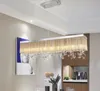 新しいデザイン調光対応の長方形のクリスタルシャンデリアライトモダンなペンダントシャンデリア照明ダイニングルームベッドルームクロムLED MYY