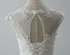 Goedkope informele korte thee lengte trouwjurk ronde hals Een lijn kant appliques corset open rug bruidsjurken goedkoop