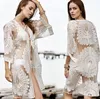 Nieuw Europa Dames Voorkomen Bask Vest Cardigan Bikini Smock Transparent Beach Coat Lady Lace Uitloper Tops Jassen Wit C4099