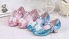 Fashion Spring Summer Girl High Heels Crystal Princess Party Children Shoes Pearl Leatherette Footwear For Girl Sandal Pink Silver Blue