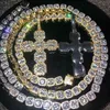 Cadeias Congeladas Hip Hop Jóias Homens Colar de Pingente de Diamante Cruz Completa Micro Cubic Zirconia Conjunto de Cobre Colar de Diamante Pão Diamante