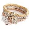 Serce Charm Bransoletki Bransoletki Zestawy 3 sztuk Rose Gold Silver Popcorn Chain Love Heart Heart Rhinestone Wisiorki Bransoletki Dla Kobiet Biżuteria Prezenty