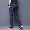 Pantalon d'été Mens Skinny Stretch Coréen Casual Slim Slim Fit Fit Chino Taille Elastique Jogger Pantalon Homme Noir Bleu SH190915