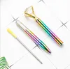 NEW Big Diamond Crystal Ballpoint Pens Rainbow Metal Gradient Pen School Office Writing Supplies Business Pen Stationery Student Gift GD307