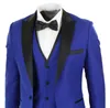 Costumes pour hommes bleu Royal avec revers châle noir 3 pièces Jacet pantalon gilet sur mesure Top qualité mariage Tuxedos marié porter