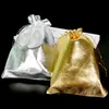 7x9 9x12 10x15cm 13x18cm Réglable Bijoux Emballage Or Argent Couleur Cordon Sac Drawable Organza Sacs Cadeau De Mariage Sacs Pochettes
