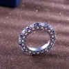 Klassiska nya unika modesmycken 925 Sterling Silver Whiteblue Sapphire Cz Diamond Gemstones Heart Hollow Women Wedding Band 251p