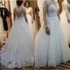 Vestido De Noiva Long Sleeves Wedding Dress 2019 New Vintage Lace Appliques Pearls Bridal Gowns Button Back