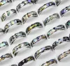 Partihandel 50st 6mm Abalone Shell Band Rostfritt stål Ringar Mode Smycken Sommarring för Man Kvinnor Bulk Massor
