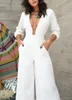 Mouw sexy lange diepe v-neck jumpsuit jurken broeken vestido festa satijnen formele broek broek pants prom jurken robe de soiree uits