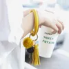 2020 NYTT PU -läderarmband Keychains Circle Söt fast färgpäls Pompom Tassel Wristlet KeyChain for Women Girls Jewelery9824996