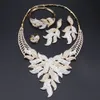 Fashion Leave Shaped Gold Color Jewelry Set African Beads Women Wedding Statement Big Necklace Bracelet Earrings Ring