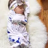 유아 아기 swaddle 침시 가방 아기 소년 소녀 florals muslin 담요 + 머리띠 아기 부드러운 고치 수면 자루 2pcs 세트 15059