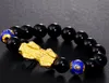 Натуральные черные агат -бусины браслет золото, покрытое 3D -изменением цвета пиксиу, китайский фэн -шуй, ювелирные изделия для животных1599105