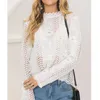 hirigin women Back white Lace hollow long sleeve blouse turtleneck Top Summer Blouses for Women Hot Cap Elegant Blouse female