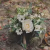 Janevini Vintage Wedding Bouquets Bohemian Garden Flowers Sztuczne ślubne różowe róże na zewnątrz panny młode trzymające bukiet ramo flores 4478942