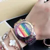 Zegarek marki modowej mężczyźni kobiety dziewczyna styl tęczy metalowy pasek ze stali zegarki kwarcowe M93
