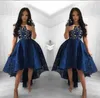 2019 Navy Blue Cocktail Dresses A Line Crew Neck Lace High Low Prom Dress Short Party Arabic Evening Gowns Vestidos1841228