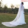 New Designer Elegant Amazing In Stock Real Pictures White Ivory Wedding Veils Cathedral Length Cut Edge Bridal Veil Two Layer Alloy Comb