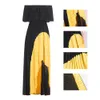 Women Pleated Casual Dresses Floor-Length Slash Neck Skirts Colorful Off Shoulder Long Boho Beach Maxi Dress