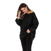 Kvinnors Oversizes Blouse Tops Off The Shoulder T-shirt Pullover Toppar Casual Batwing Långärmad Loose Fit Waffle Stick