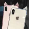 3D Sevimli Kedi Kulak Shining Elmas Şeker renk Telefon Kılıfları iPhone Için X XS XR XS Max 6 6 S 7 8 Artı Şeffaf Yumuşak TPU Arka Kapak