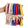 Leather Bracelet Key Chain PU Wrist Key Ring Tassel Pendant Wristbands Sports Keychain Bracelets Bangle Round Rings Party Favor GGA2577