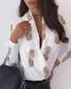 zomer wit t-shirt kantoor letter print dames shirts chiffon vneck lange mouw slim fit werk blouse plus size lange mouw tops mode