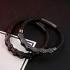 Punk Rock Vintage Black Acier inoxydable Brocette Brocelet Hommes Vélo Vélo Moto Mens Cuir Bracelets Bracelet Bijoux Bijoux