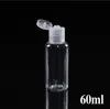 Bouteille en plastique PET de 60ml avec capuchon rabattable, bouteille transparente de forme ronde pour démaquillant, gel désinfectant pour les mains jetable