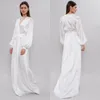 White Women Kimono Bathrobe Ivory Bride Bridesmaid Wedding Robe Set Two Pieces Lace Trim Sleepwear Casual Home Clothes Nightwear