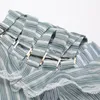 Women's Lace Striped Stand Collar Lantern Sleeve Shirt Ruffled Irregular Splicing Long Sleeve Perspective Hollow Out Shirt T5190615