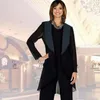 Dark Navy Blue Mom's Pant Suits Lady Avond Feestpakken met Lange Jas Dame Avondjurken Chiffon Moeder van de Bruid Pakken Pakken