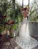 Matan Shaked 2019 Gelinlik Dantel 3D-Çiçek Aplikler Tüy Denizkızı Gelinlikler Seksi Kapalı Omuz Aç Geri Plaj Robe de Mariée