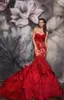 Wspaniałe Czerwone Suknie Wieczorowe Sweetheart Koronki Appliqued Peral Peral Mermaid Prom Dress Red Dywan Sukienka Nosić Custom Made Formal Party Suknie