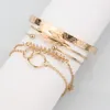 Fashion Ins Style Multi-Layer Gold And Silver Cuff Chian Bracelet with Leaves Bracelet for Women Girl Link Jewelry