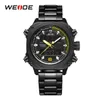 WEIDE Mens Sports Auto Date Week Display Quarzo digitale Cinturino in acciaio inossidabile Cinturino da polso Orologio nero Relogio Masculino Hour300m