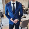 Mode Geborduurde Blazers Voor Mannen Britse Stijl Koningsblauw Fluwelen Gentleman Blazer Elegant Party Prom Jacket158v