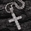 Iced Out CZ Bling Cross Pendant Necklace Mens Micro Pave Cubic Zirconia Square Stones Cross Pendant Necklace279q