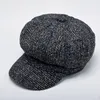 Winter Beret Hats Women Wool Vintage Plaid Beret Hat Girls Thicken Cake Cap Buds Hat Winter Wool Octagonal cap Women